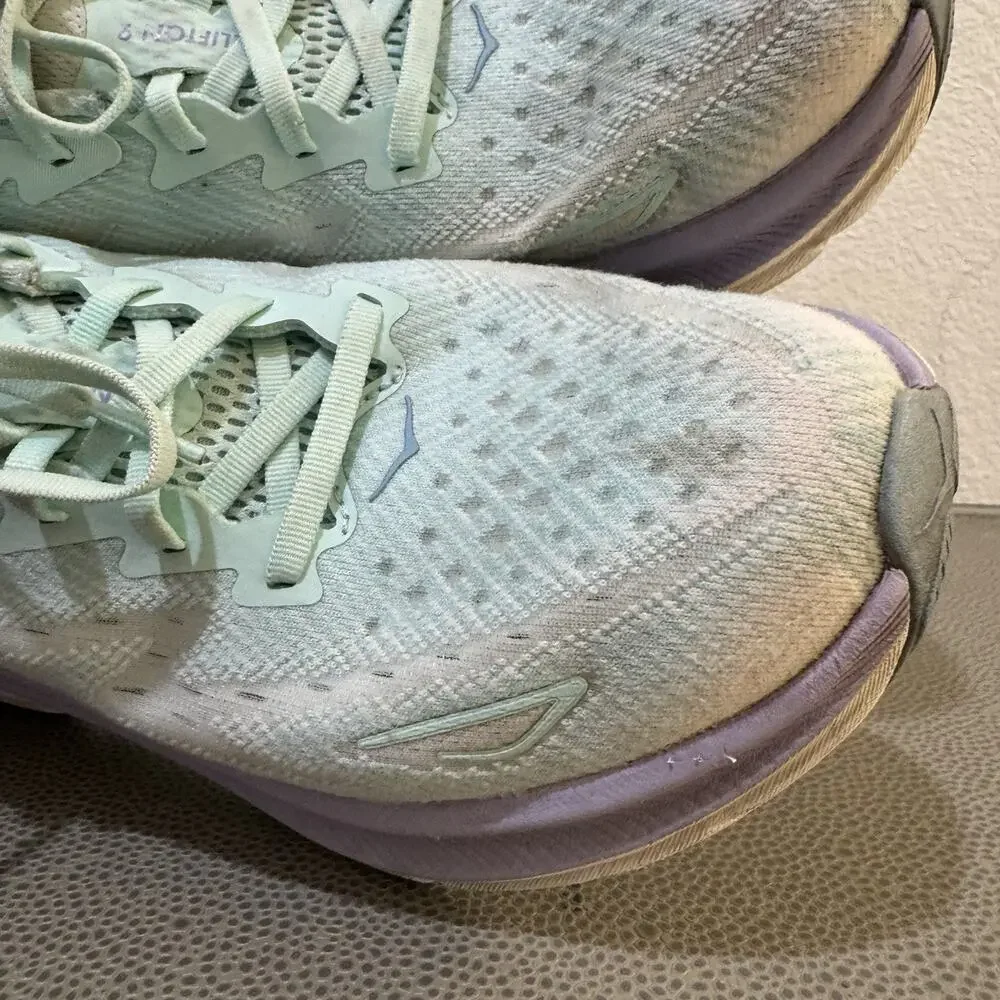 Hoka One One Clifton 9 Womens 9.5 B Blue Purple Running Walking Shoes Sneakers